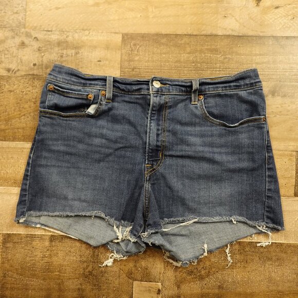 Levi’s High Rise Denim Cutoff Shorts Women’s 33 Blue Raw Hem Distressed 2.5” - Picture 1 of 10